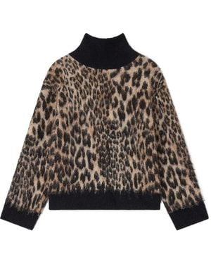 Ganni Open-Back Leopard-Printed Jumper - Black