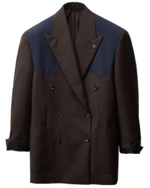 Versace Double-Breasted Paneled Jacket - Blue