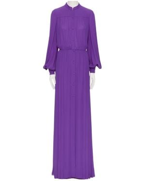 Valentino Gathered Long-Sleeved Georgette Gown - Purple
