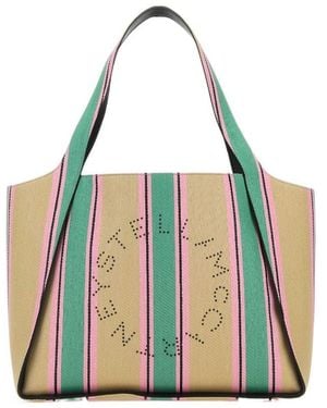 Stella McCartney Striped Logo Embellished Tote Bag - Green