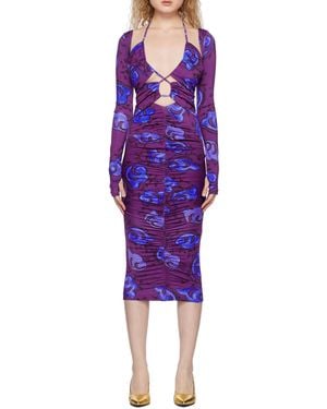 Versace Jeans Couture Couture Floral-Printed Cut-Out Detailed Midi Dress - Purple