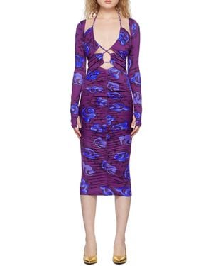 Versace Jeans Couture Couture Floral-Printed Cut-Out Detailed Midi Dress - Purple