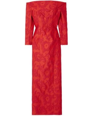 Emilia Wickstead Zarit Off-The-Shoulder Bouclé-Jacquard Maxi Dress - Red