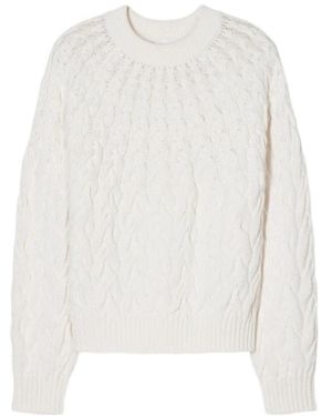 Closed Crew-Neck Cable-Knit Sweater - White
