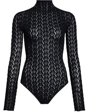 Alaïa Highneck Stretch Lace Bodysuit - Black