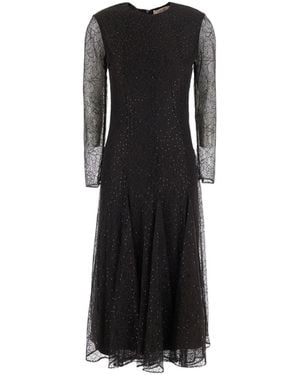 Twinset Rhinestoneembellished Lace Longsleeve Midi Dress - Black