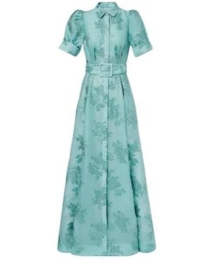 Rebecca Vallance Benette Belted Brocade Shirt Dress - Green