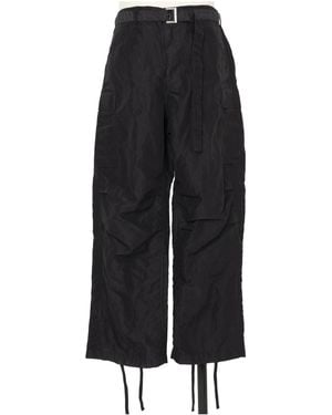 Sacai Wide-Leg Cargo Casual Trousers - Black