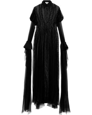 Blumarine Lace-Panelled Puff-Sleeve Top - Black
