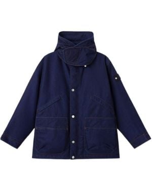 Stone Island Hooded Button-Up Short Parka - Blue