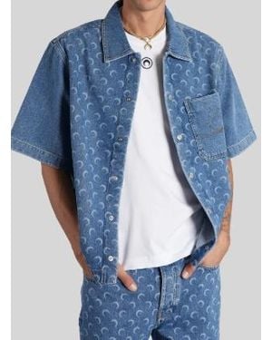 Marine Serre Short-Sleeved Denim Shirt - Blue