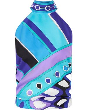 PUCCI Printed Silk-Twill Halterneck Top - Blue