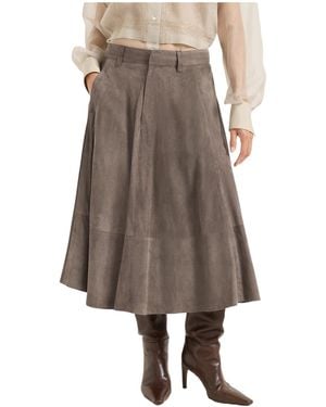 Brunello Cucinelli Suede Midi Skirt - Brown