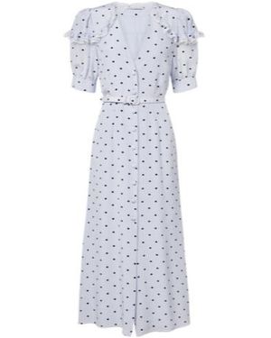Alessandra Rich Belted Polka-Dot Silk Midi Dress - White