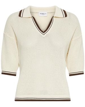 Marella V-Neck Striped Knit Top - Natural
