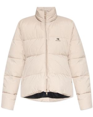 Balenciaga Logo Printed Padded Jacket - Natural