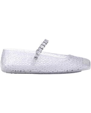 Jimmy Choo The Jelly Embellished Ballerina Flats - White
