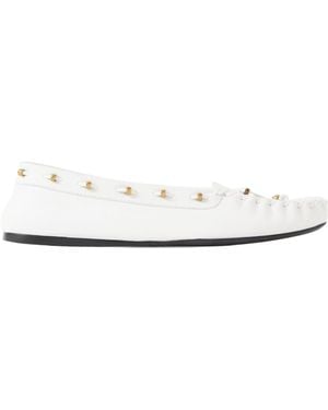 KHAITE Milly Embellished Whipstitched Textured-Leather Loafers - White