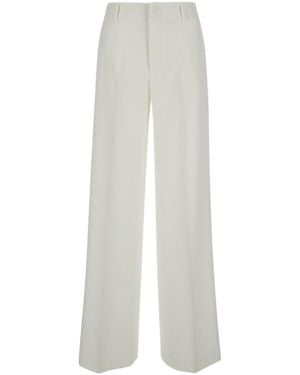 Pt Pantaloni Pt Torino Lorenza High Waist Half Elastic Belt Trousers - White