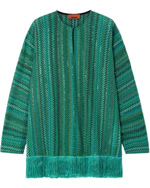 Missoni Tassel And Sequin Embellished Crochet Top - Green