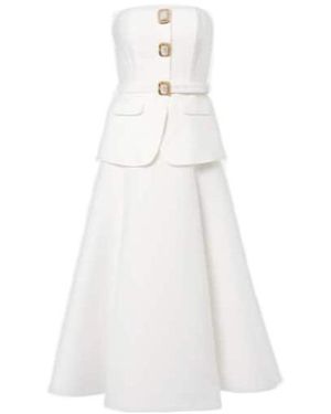 Self-Portrait Waist-Fitted Midi Skirt - White