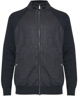 Eleventy Ribbed-Knit Zip-Up Jacket - Blue