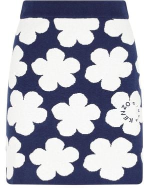 KENZO Floral Intarsia High-Waisted Mini Skirt - Blue