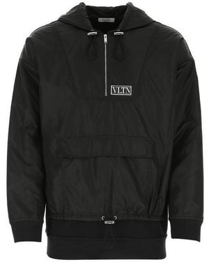 Valentino Vltn-Patch Zipped Hoodie - Black
