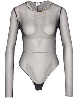 Elisabetta Franchi Long Sleeved Mesh Bodysuit - Grey