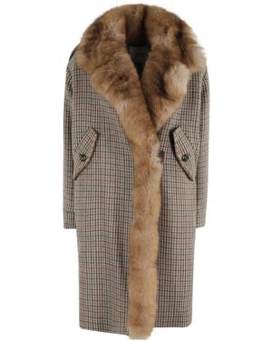Bazar Deluxe Houndstooth Fur-Trimmed Coat - Brown