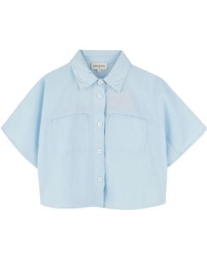Sonia Rykiel Logo-Embroidery Short-Sleeved Shirt - Blue