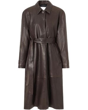Magda Butrym Dark Textured Leather Long Trench Coat - Brown