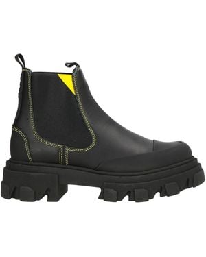 Ganni Round-Toe Platform Leather Boots - Black