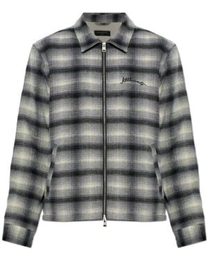 AllSaints Plaid Zipup Shirt Jacket - Gray