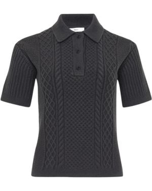 JW Anderson Cable-Knit Polo-Neck Polo Top - Black