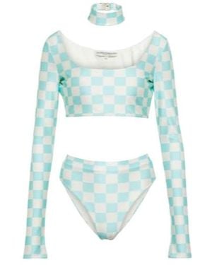 Alessandra Rich Embellished Checked Bikini - Blue