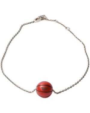 Prada Metal Basketball Necklace - White