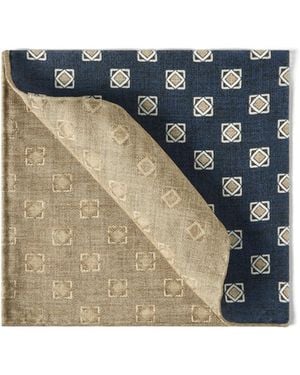 Brunello Cucinelli Silk Geometric-Pattern Pocket Square - Blue