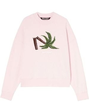 Palm Angels Logo Detailed Crewneck Sweatshirt - Pink
