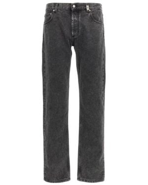 McQueen Logo Tag Straight-Leg Jeans - Grey