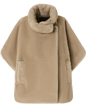 Pinko High-Neck Cape Coat - Natural