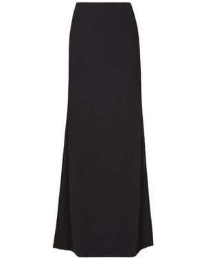 Fendi Logo Embroidered Back-Slit Long Skirt - Black