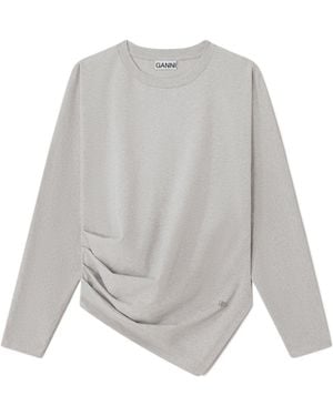 Ganni Asymmetric Crewneck T-Shirt - Gray