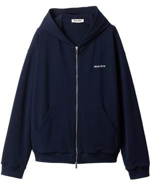 Miu Miu Piqué Cotton Hoodie - Blue