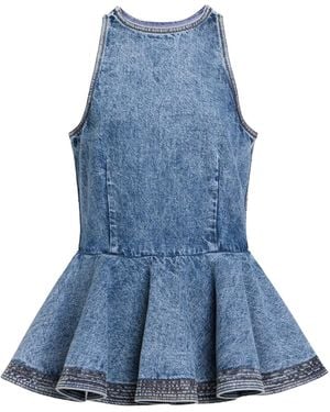 Alaïa Denim Peplum Top - Blue