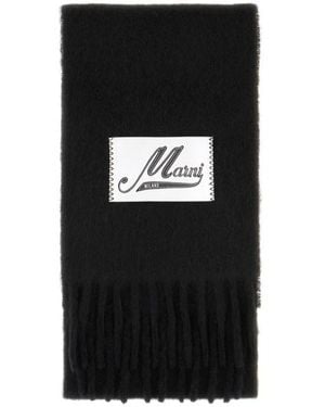 Marni Logo Patch Fringed Scarf - Black