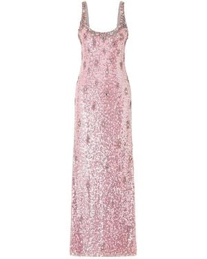 Jenny Packham Eza Embellished Mesh Gown - Pink