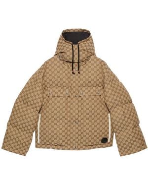 Gucci Gg Cotton Canvas Puffer Jacket - Natural