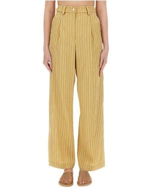 Alysi Pleated Striped Satin Tailored Trousers - Yellow