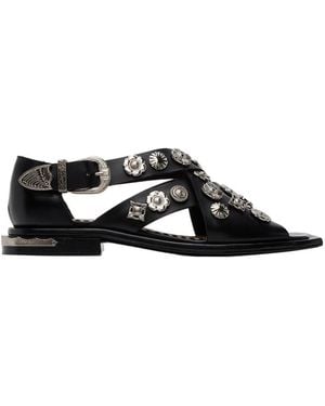 Toga Square Toe Flat Sandals - Black